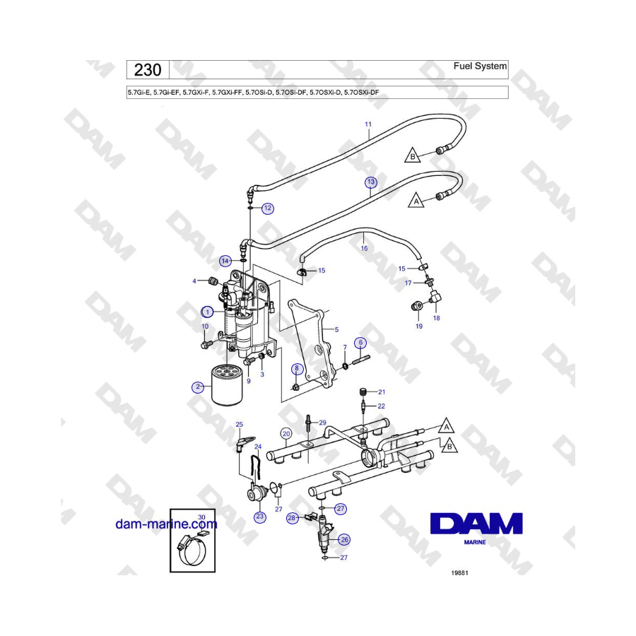 Volvo Penta 5.7Gi-E, 5.7Gi-EF, 5.7GXi-F, 5.7GXi-FF - Fuel System 