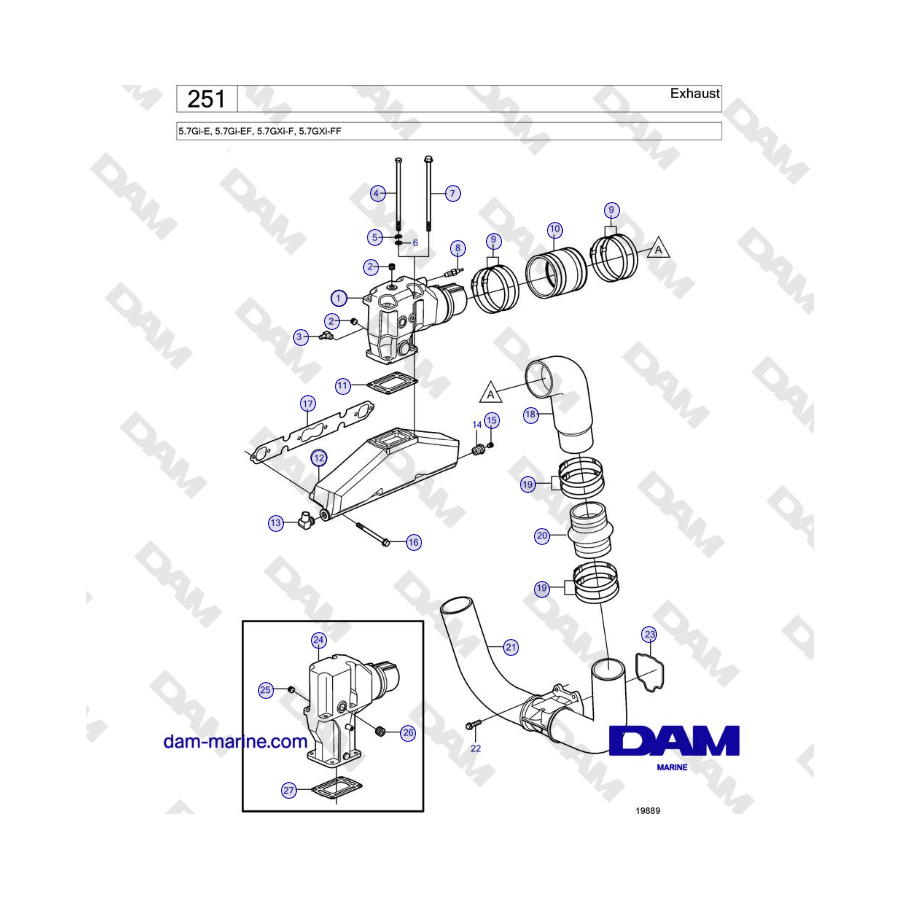 Volvo Penta 5.7Gi-E, 5.7Gi-EF, 5.7GXi-F, 5.7GXi-FF - Exhaust