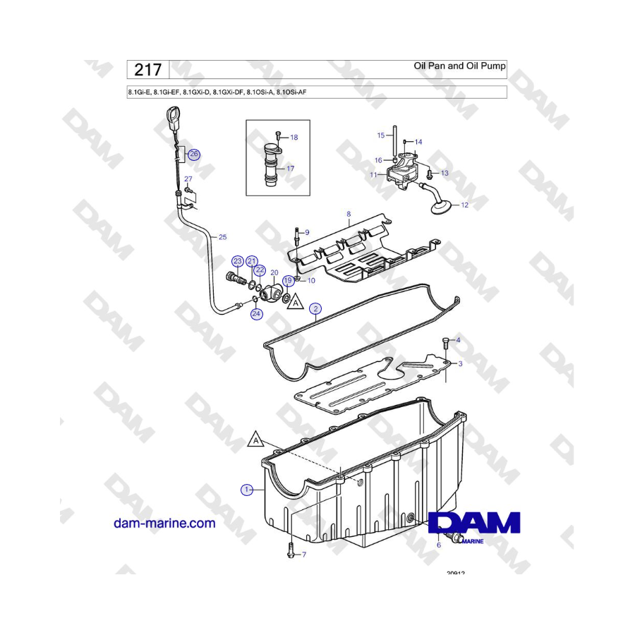 Volvo Penta 8.1Gi-E, 8.1Gi-EF, 8.1GXi-D, 8.1GXi-DF - Oil Pan and Oil Pump