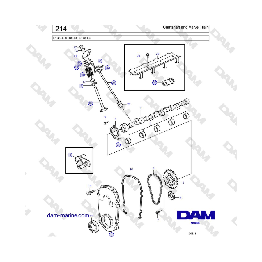 Volvo Penta 8.1GXi-E, 8.1GXi-EF, 8.1GXiI-E - Camshaft and Valve Train