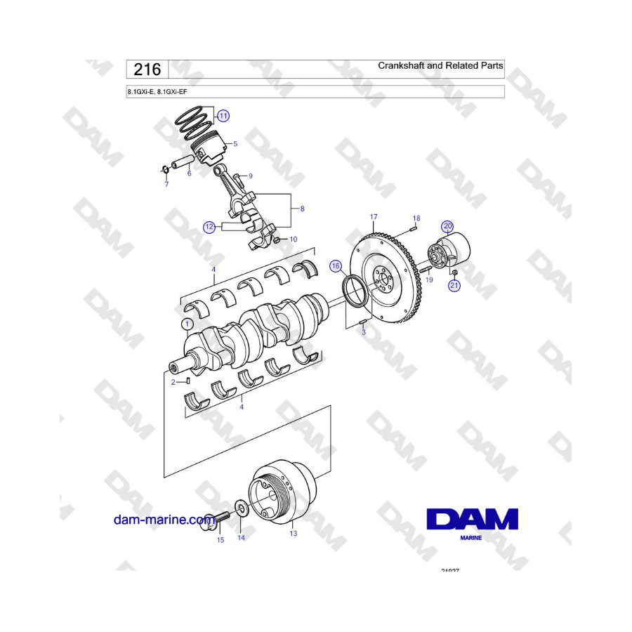 Volvo Penta 8.1GXi-E, 8.1GXi-EF - Crankshaft and Related Parts