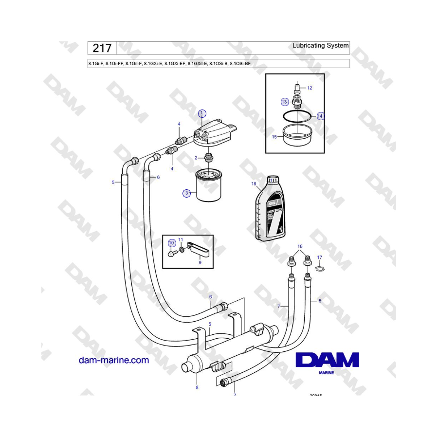 Volvo Penta 8.1Gi-F, 8.1Gi-FF, 8.1GiI-F, 8.1GXi-E, 8.1GXi-EF, 8.1GXiI-E, 8.1OSi-B, 8.1OSi-BF - Lubricating System