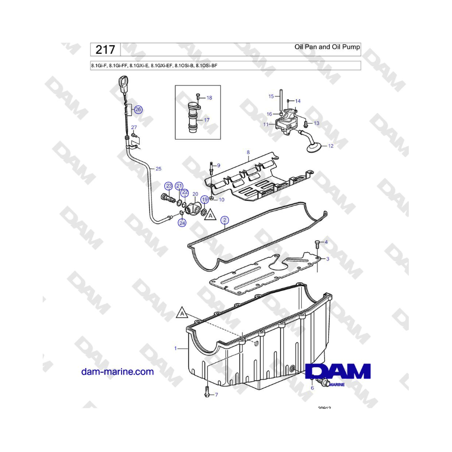 Volvo Penta 8.1Gi-F, 8.1Gi-FF, 8.1GXi-E, 8.1GXi-EF, 8.1OSi-B, 8.1OSi-BF - Oil Pan and Oil Pump