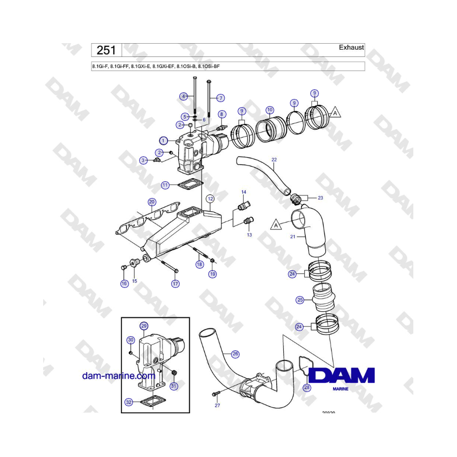 Volvo Penta 8.1Gi-F, 8.1Gi-FF, 8.1GXi-E, 8.1GXi-EF - Exhaust 