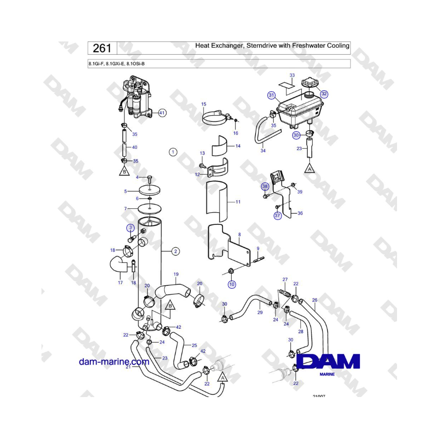 Volvo Penta 8.1Gi-F, 8.1GXi-E, 8.1OSi-B - Heat Exchanger, Sterndrive with Freshwater Cooling