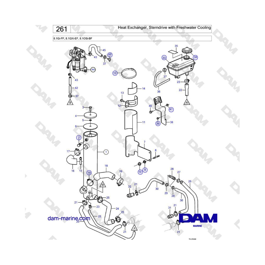 Volvo Penta 8.1Gi-FF, 8.1GXi-EF, 8.1OSi-BF - Heat Exchanger, Sterndrive ...