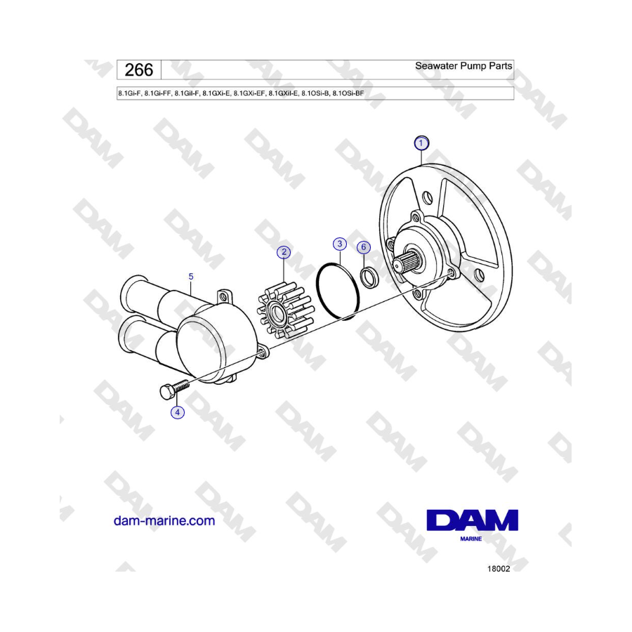 Volvo Penta 8.1Gi-F, 8.1Gi-FF, 8.1GiI-F, 8.1GXi-E, 8.1GXi-EF - Seawater Pump Parts