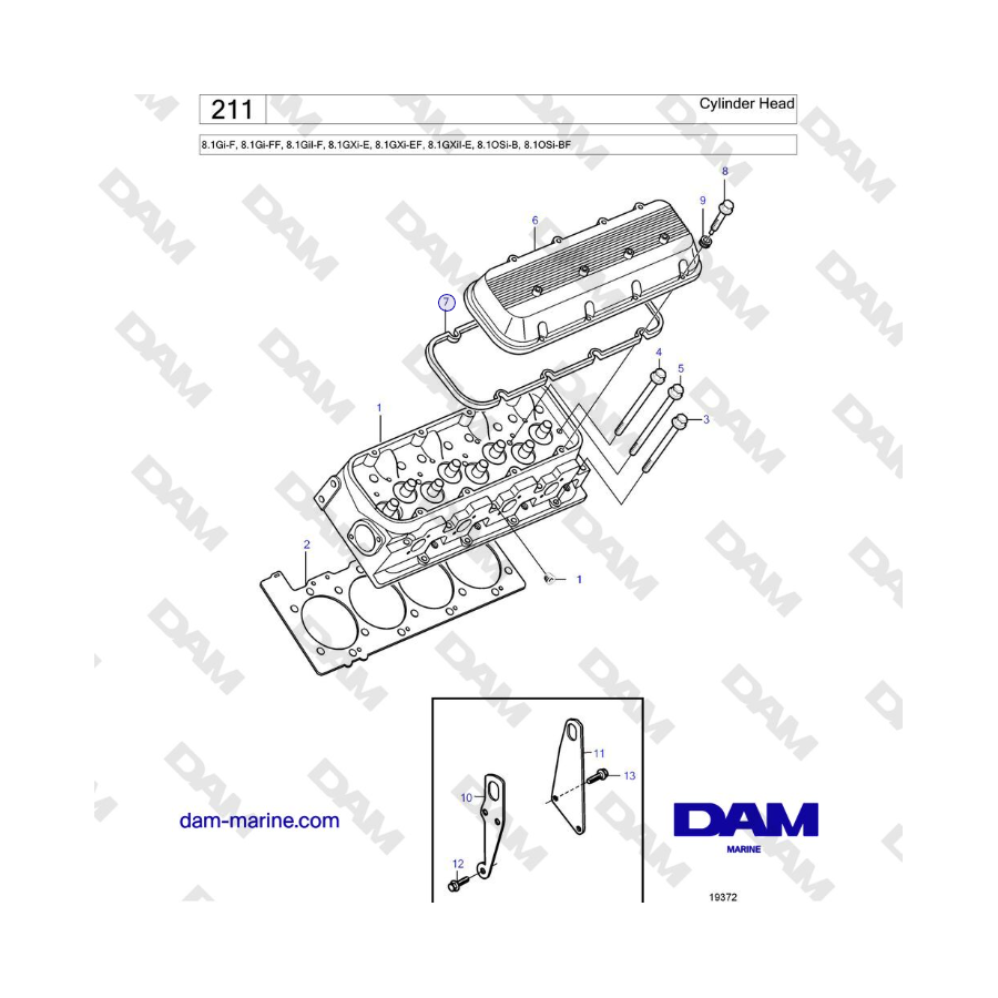 Volvo Penta 8.1Gi-G, 8.1Gi-GF, 8.1GXi-F, 8.1GXi-FF - Cylinder Head