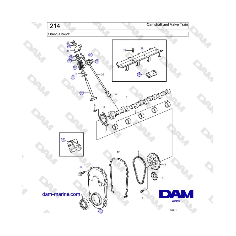 Volvo Penta 8.1GXi-F, 8.1GXi-FF - Camshaft and Valve Train