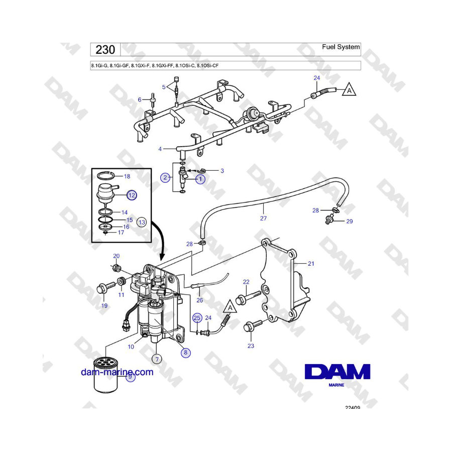 Volvo Penta 8.1Gi-G, 8.1Gi-GF, 8.1GXi-F, 8.1GXi-FF - Fuel System