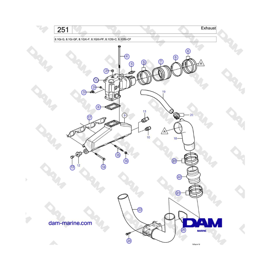 Volvo Penta 8.1Gi-G, 8.1Gi-GF, 8.1GXi-F, 8.1GXi-FF - Exhaust 