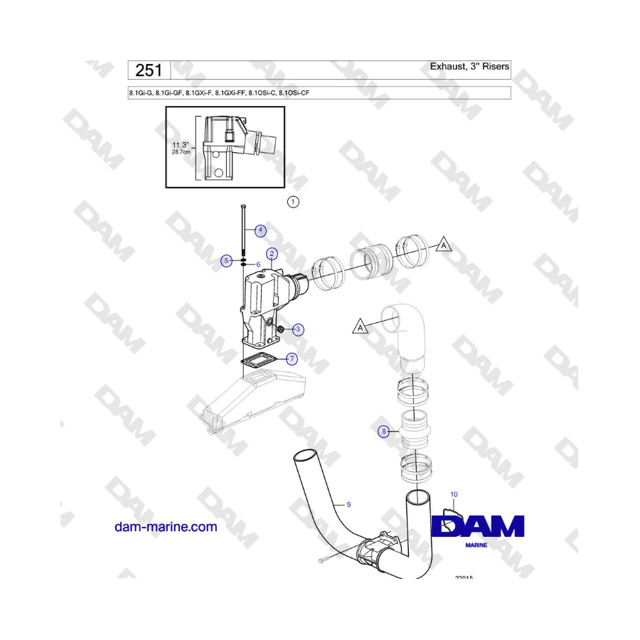 Volvo Penta 8.1Gi-G, 8.1Gi-GF, 8.1GXi-F, 8.1GXi-FF - Exhaust, 3'' Risers