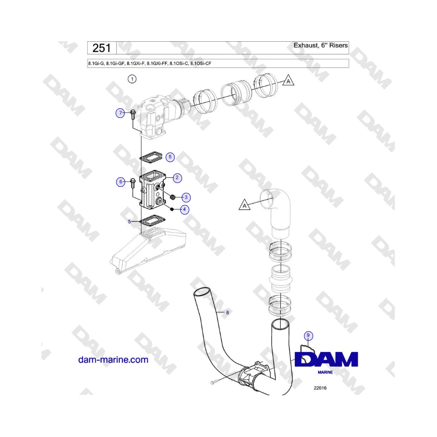 Volvo Penta 8.1Gi-G, 8.1Gi-GF, 8.1GXi-F, 8.1GXi-FF - Exhaust, 6'' Risers