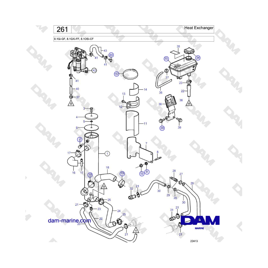 Volvo Penta 8.1Gi-GF, 8.1GXi-FF, 8.1OSi-CF - Heat Exchanger