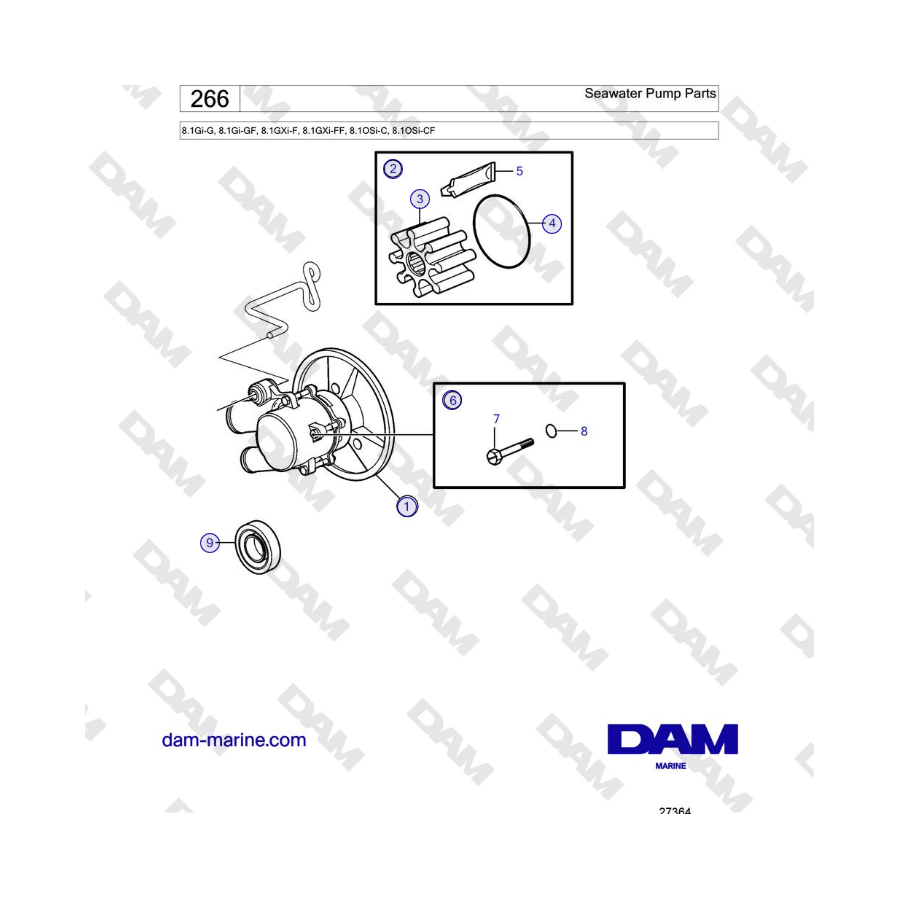 Volvo Penta 8.1Gi-G, 8.1Gi-GF, 8.1GXi-F, 8.1GXi-FF - Seawater Pump Parts