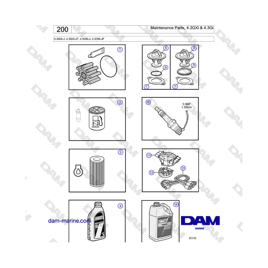 Volvo Penta 4.3GXi-J, 4.3GXi-JF, 4.3OSi-J, 4.3OSi-JF - Maintenance Parts, 4.3GXi & 4.3Gi