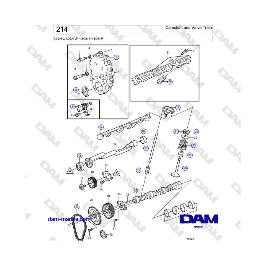 Volvo Penta 4.3GXi-J, 4.3GXi-JF, 4.3OSi-J, 4.3OSi-JF - Camshaft and Valve Train