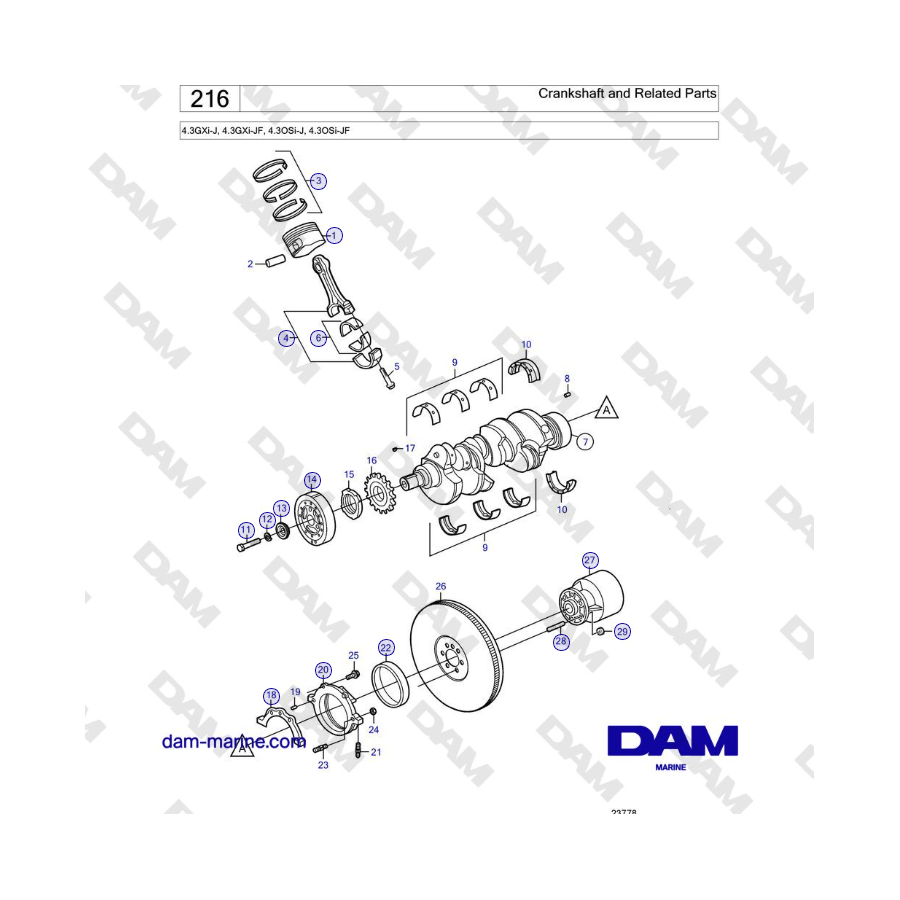 Volvo Penta 4.3GXi-J, 4.3GXi-JF, 4.3OSi-J, 4.3OSi-JF - Crankshaft and Related Parts