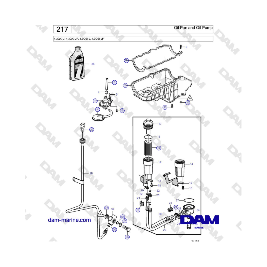 Volvo Penta 4.3GXi-J, 4.3GXi-JF, 4.3OSi-J, 4.3OSi-JF - Oil Pan and Oil Pump 