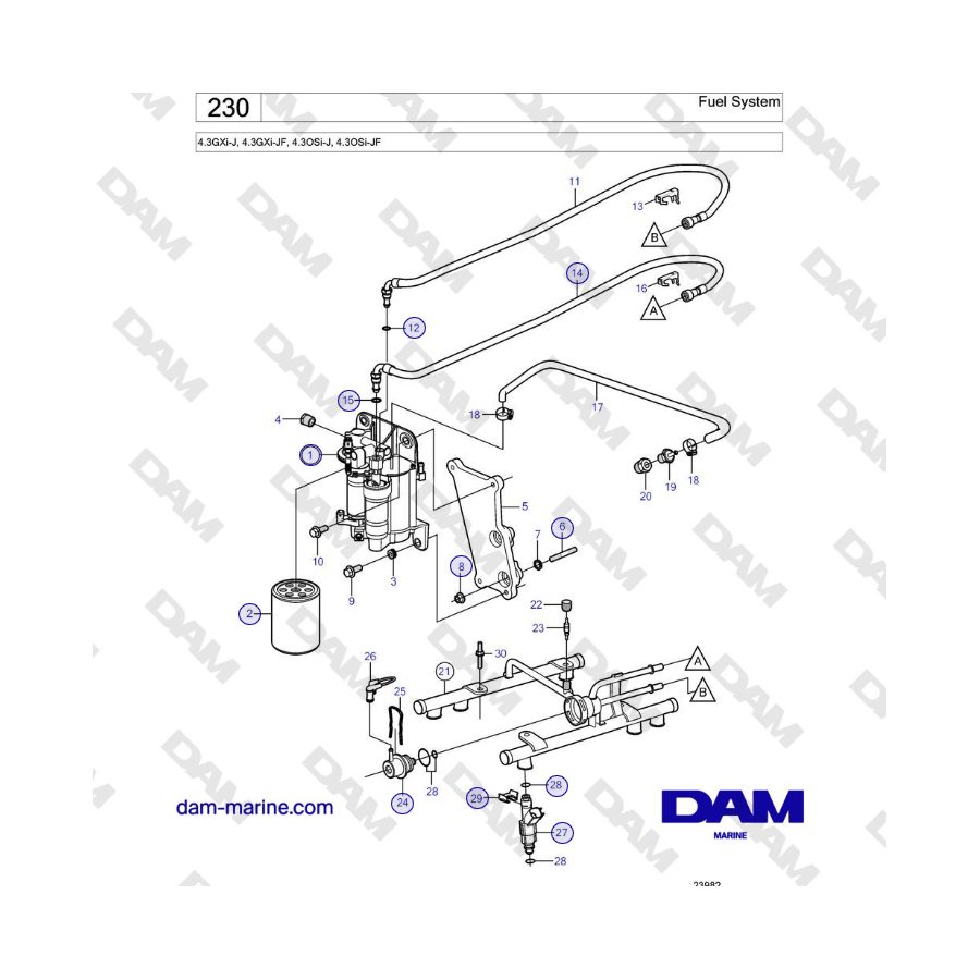 Volvo Penta 4.3GXi-J, 4.3GXi-JF, 4.3OSi-J, 4.3OSi-JF - Fuel System