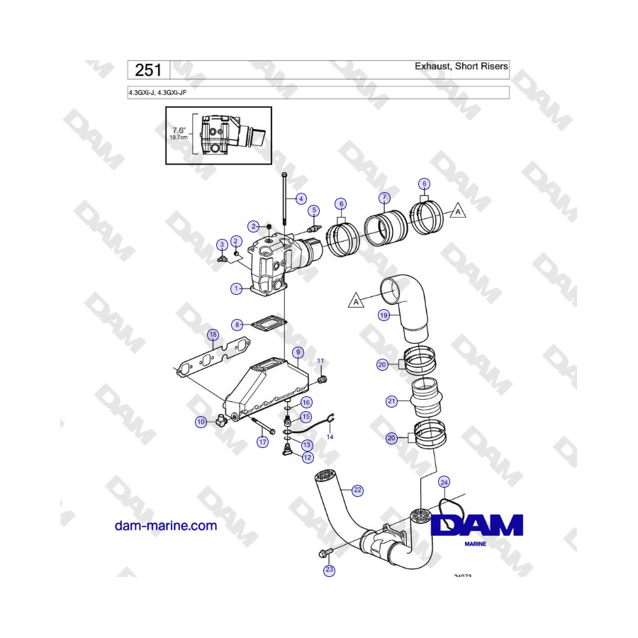 Volvo Penta 4.3GXi-J, 4.3GXi-JF - Exhaust, Short Risers 