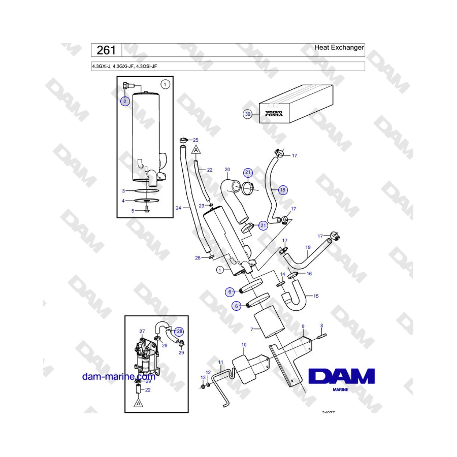 Volvo Penta 4.3GXi-J, 4.3GXi-JF, 4.3OSi-JF - Heat Exchanger