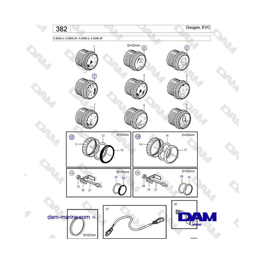 Volvo Penta 4.3GXi-J, 4.3GXi-JF, 4.3OSi-J, 4.3OSi-JF - Gauges, EVC