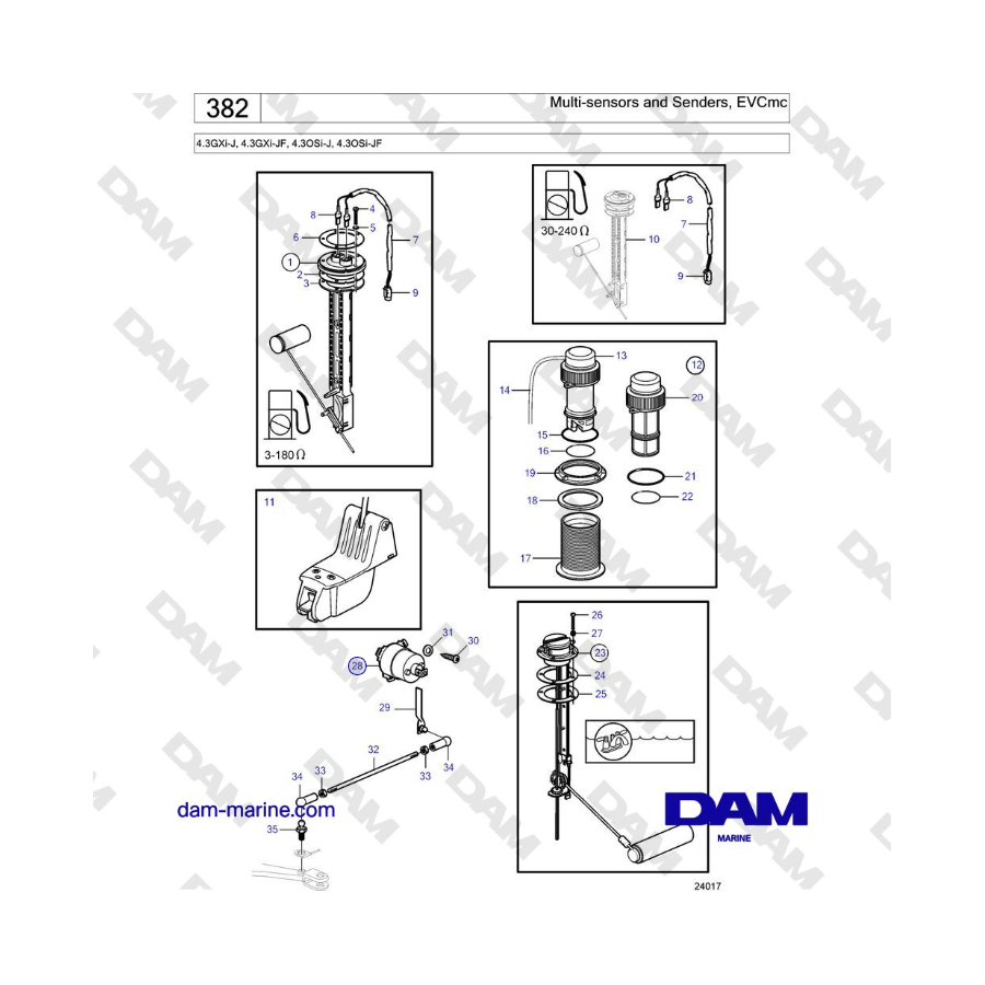 Volvo Penta 4.3GXi-J, 4.3GXi-JF, 4.3OSi-J, 4.3OSi-JF - Multi-sensors and Senders, EVCmc