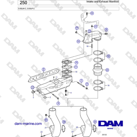 Volvo Penta 3.0GLM-C, 3.0GLP-C - Intake and Exhaust Manifold