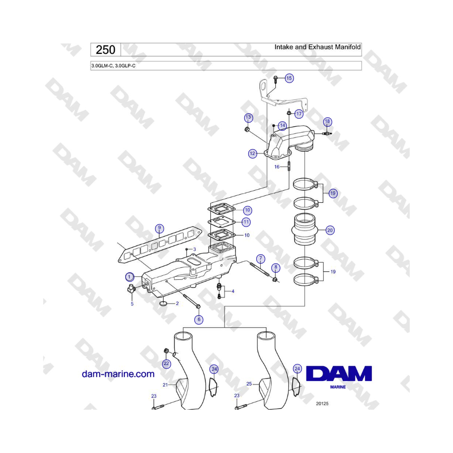 Volvo Penta 3.0GLM-C, 3.0GLP-C - Intake and Exhaust Manifold