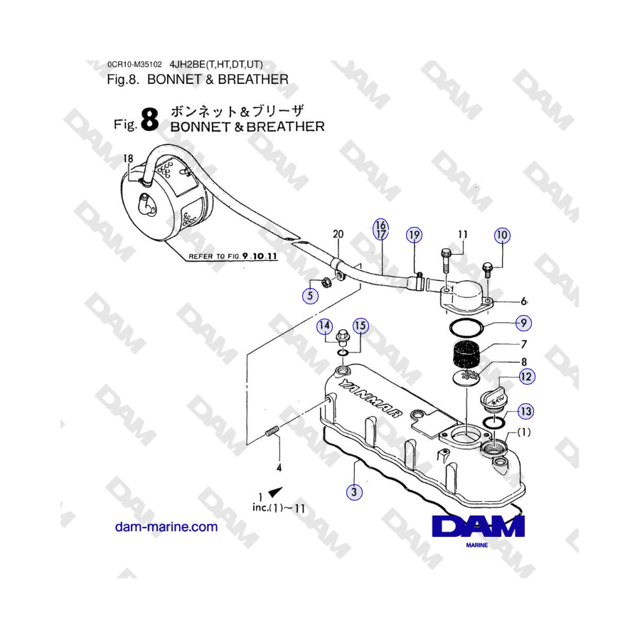 Yanmar 4JH2-DTE, 4JH2-STE, 4JH2-HTE, 4JH2-E - BONNET & BREATHER 