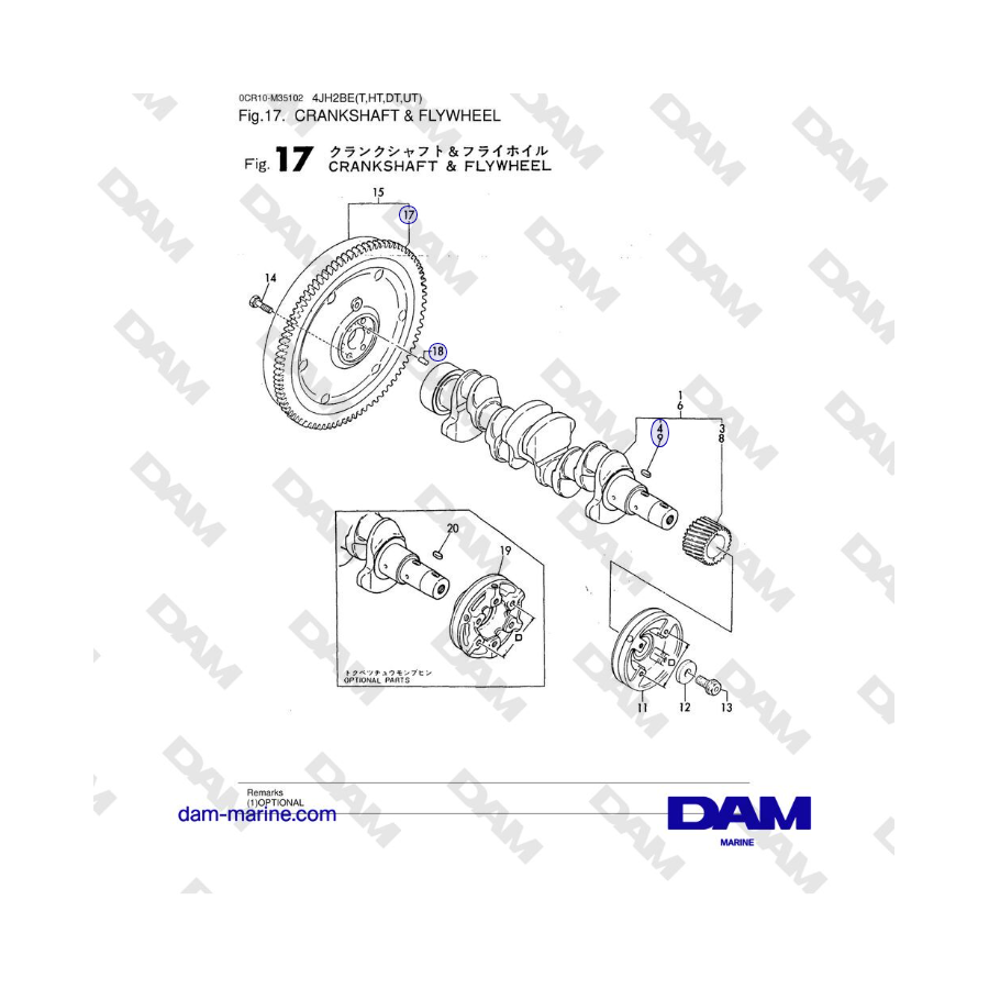 Yanmar 4JH2-DTE, 4JH2-STE, 4JH2-HTE, 4JH2-E - CRANKSHAFT & FLYWHEEL