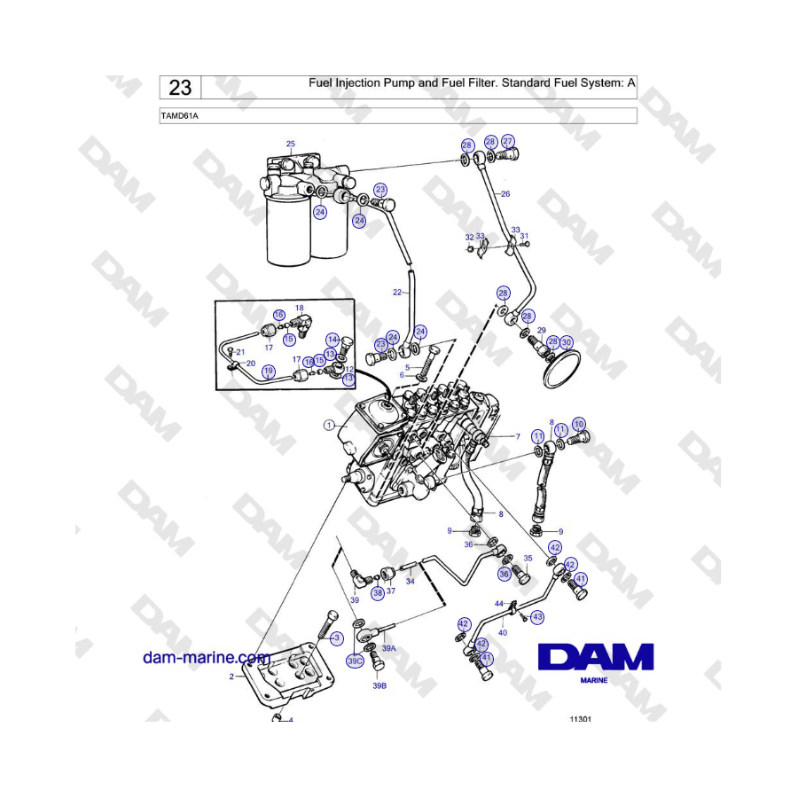 Volvo Penta TAMD61A - Fuel Injection Pump and Fuel Filter. Standard Fuel System: A 