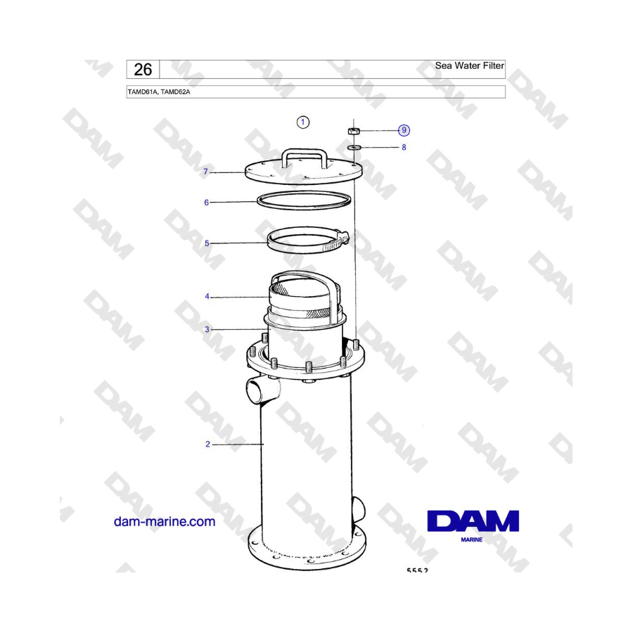 Volvo Penta TAMD61A, TAMD62A - Sea Water Filter