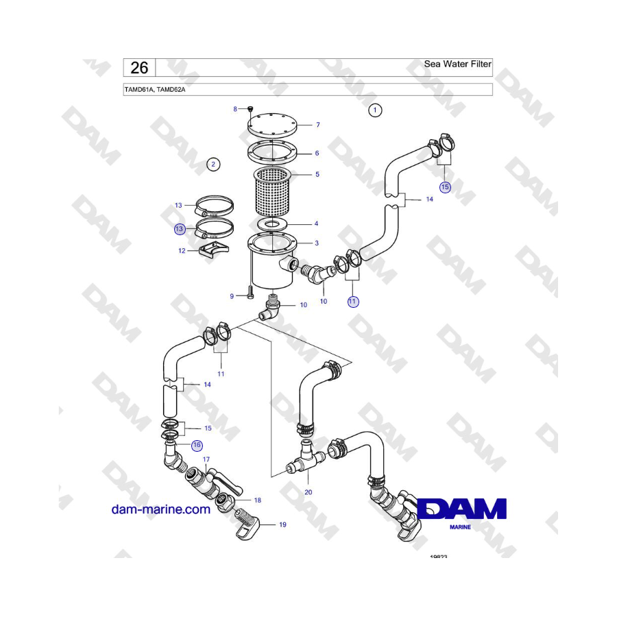 Volvo Penta TAMD61A, TAMD62A - Sea Water Filter