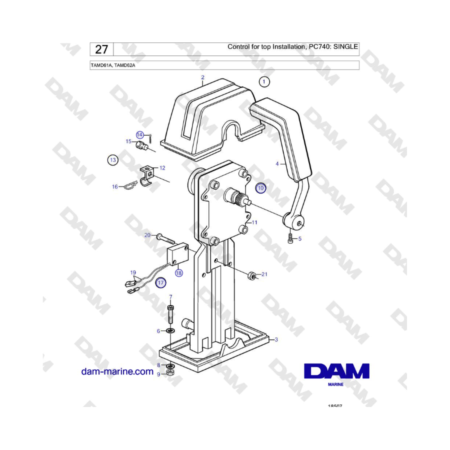 Volvo Penta TAMD61A, TAMD62A - Control for top Installation, PC740: SINGLE