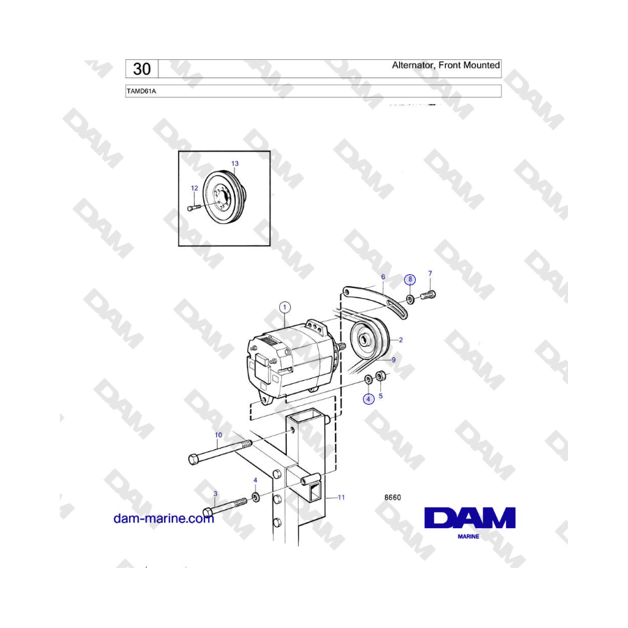 Volvo Penta TAMD61A - Alternator, Front Mounted 