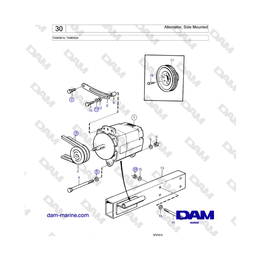 Volvo Penta TAMD61A, TAMD62A - Alternator, Side Mounted 