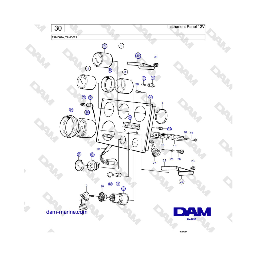 Volvo Penta TAMD61A, TAMD62A - Instrument Panel 12V