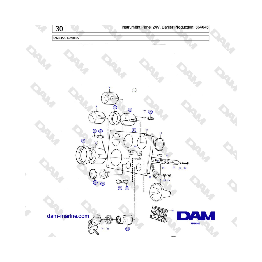 Volvo Penta TAMD61A, TAMD62A - Instrument Panel 24V, Earlier Production: 864046 