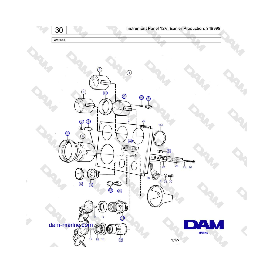 Volvo Penta TAMD61A - Instrument Panel 12V, Earlier Production: 848998 