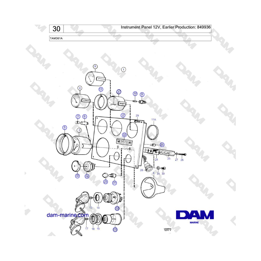 Volvo Penta TAMD61A - Instrument Panel 12V, Earlier Production: 849936