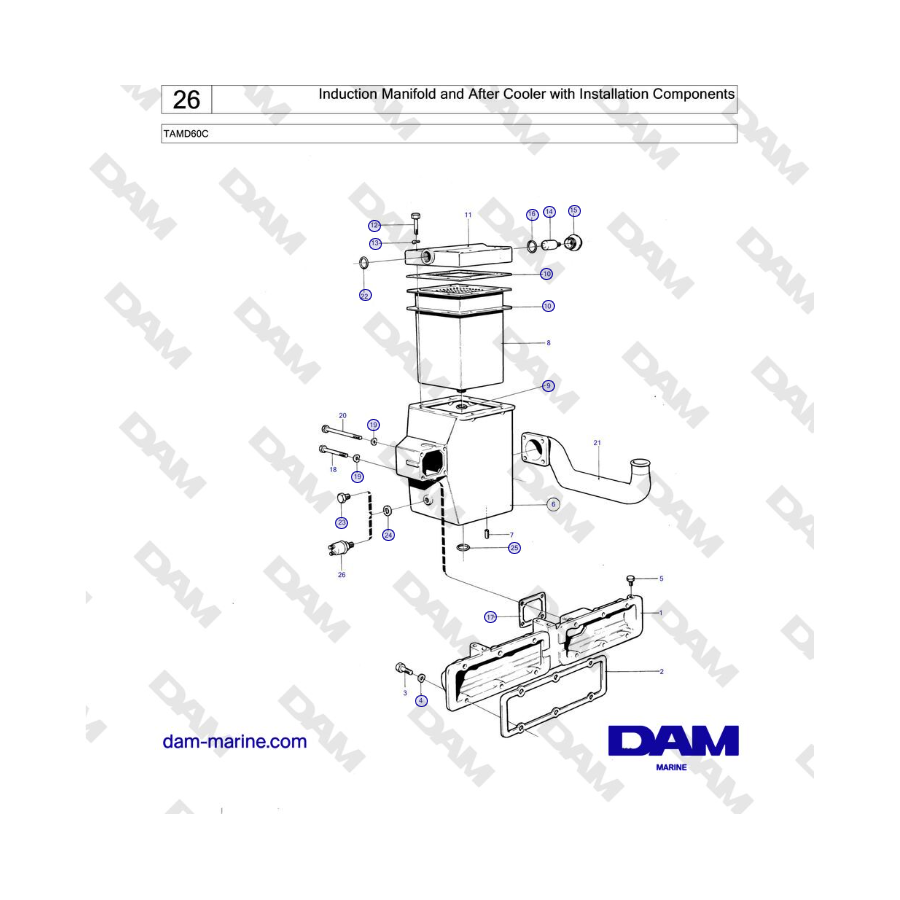 Volvo Penta TAMD60C - Induction Manifold and After Cooler with Installation Components