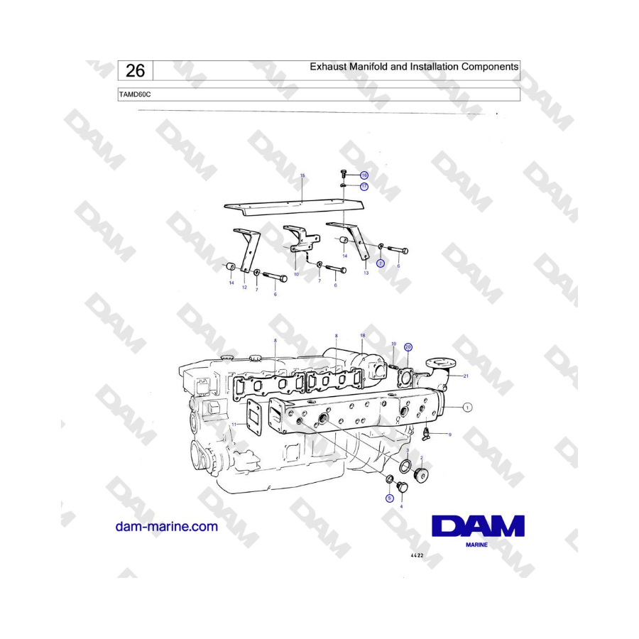 Volvo Penta TAMD60C - Exhaust Manifold and Installation Components