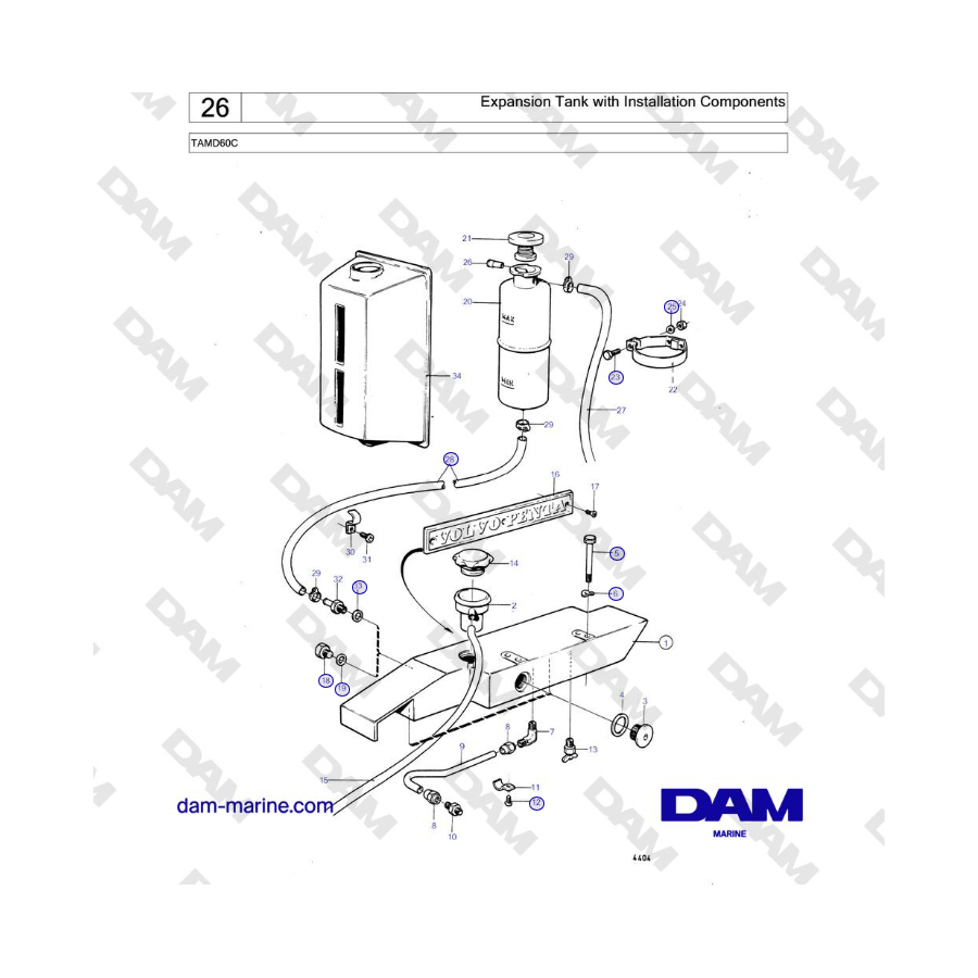 Volvo Penta TAMD60C - Expansion Tank with Installation Components