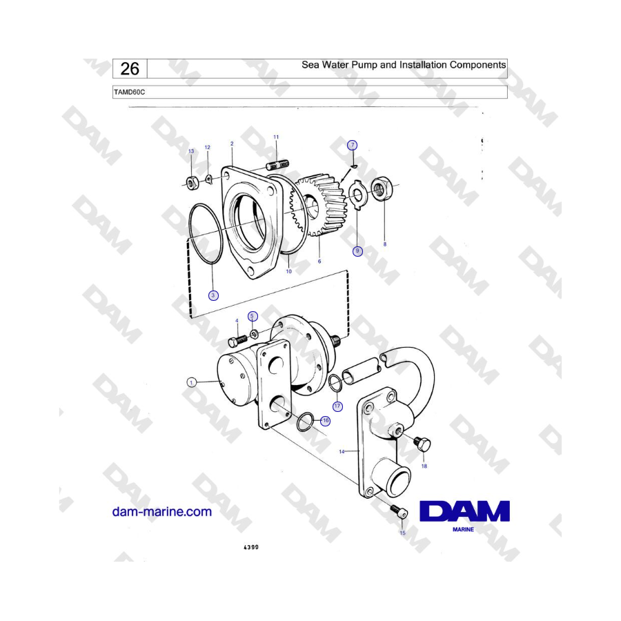 Volvo Penta TAMD60C - Sea Water Pump and Installation Components