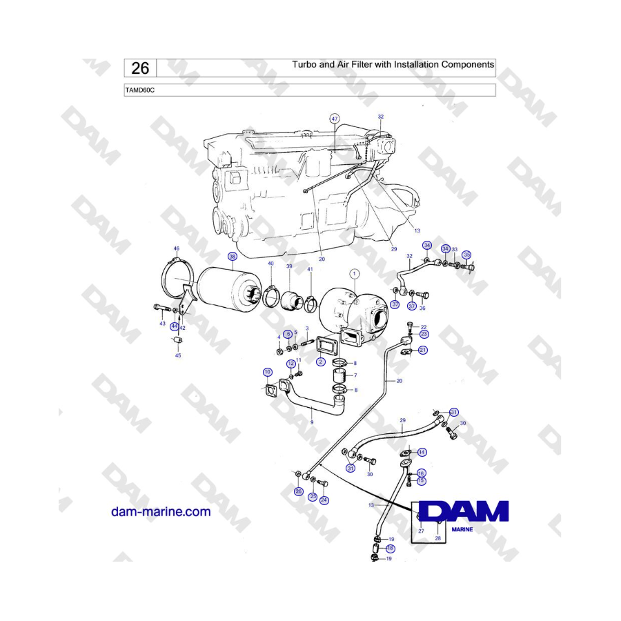 Volvo Penta TAMD60C - Turbo and Air Filter with Installation Components