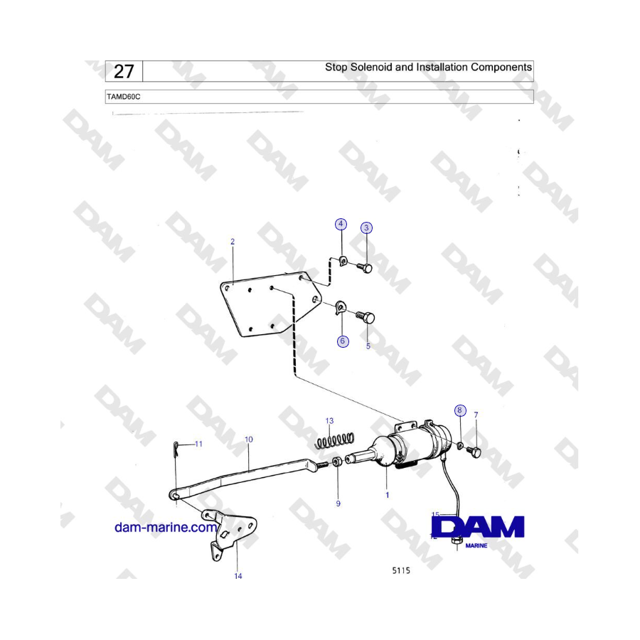 Volvo Penta TAMD60C - Stop Solenoid and Installation Components