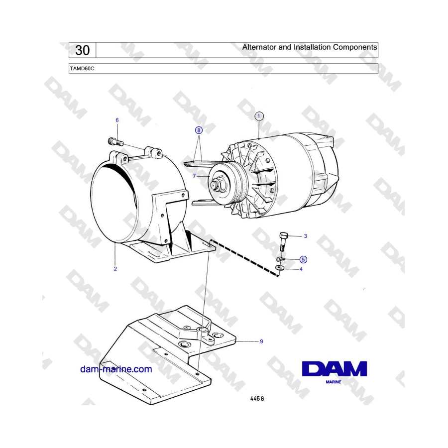 Volvo Penta TAMD60C - Alternator and Installation Components 