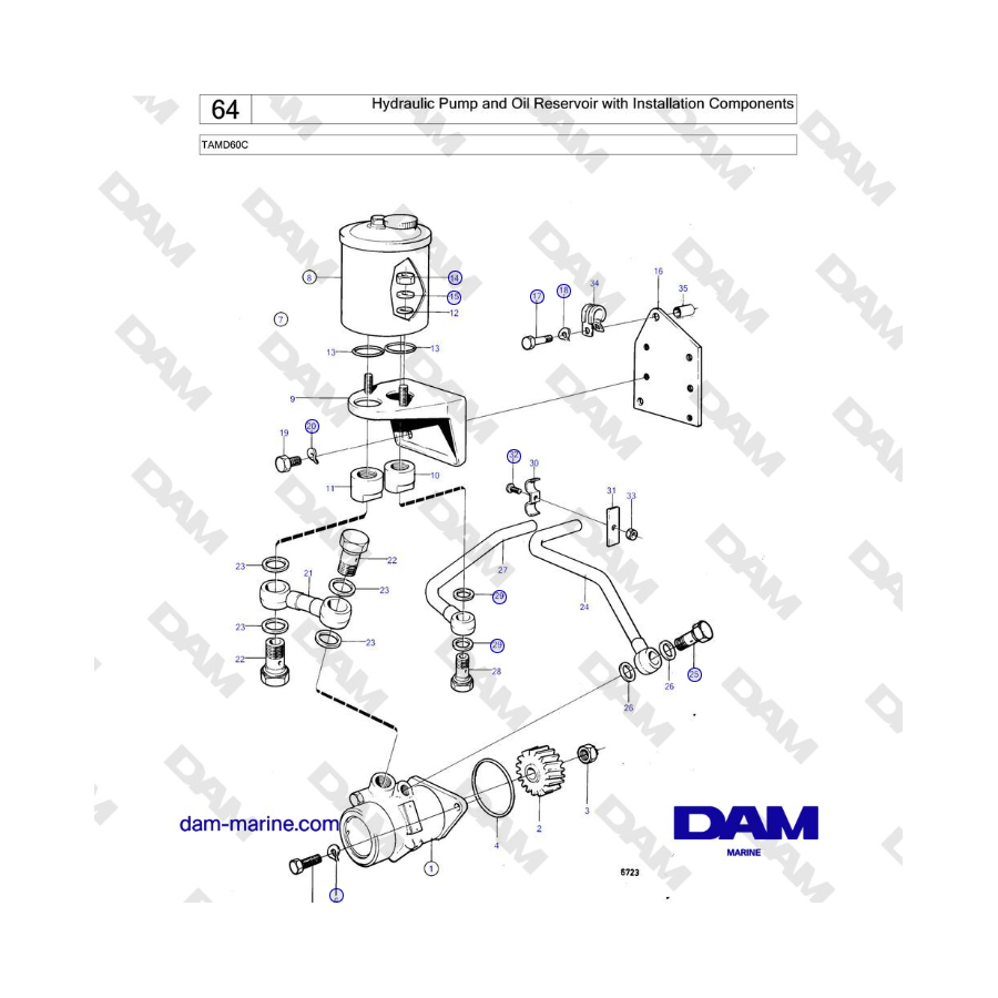 Volvo Penta TAMD60C - Hydraulic Pump and Oil Reservoir with Installation Components